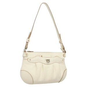 Salvatore Ferragamo Gancini Shoulder Bag Leather White Silver Auth 130905